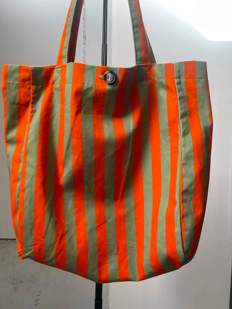 Borsa Estiva da Donna con Strisce Arancioni e Verdi | Grande Borsa in Tessuto per Spiaggia, Shopping e Uso Quotidiano