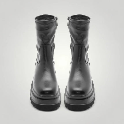 Black ankle boots triple platform sole side zipper boots trend fashion women autumn winter altamoda