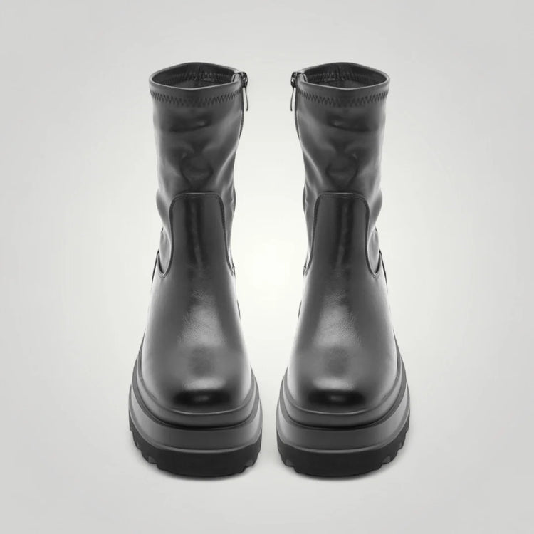 Black ankle boots triple platform sole side zipper boots trend fashion women autumn winter altamoda