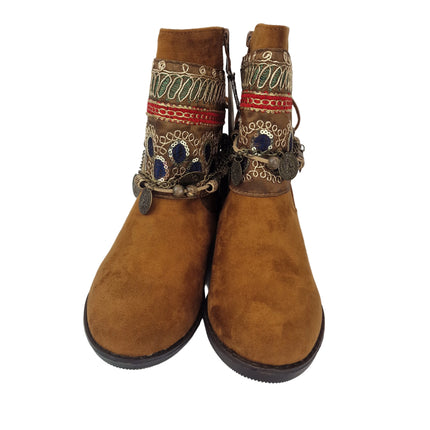 Pasarela concept women's country boots boho style 2 in 1 removable ethnic ribbon casual boot lined zipper non-slip rubber sole
