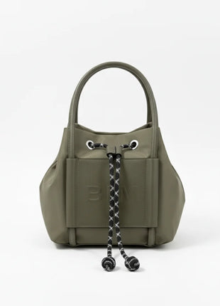 Borsa in Nylon BIM - Borsa a Secchiello da Donna con Chiusura a Coulisse - Elegante Borsa a Spalla con Tracolla Sportiva Rimovibile - Design Trendy Senza Marchio con Logo in Rilievo