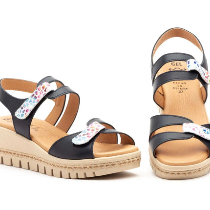 Women's wedge sandals with velcro made in spain model e459 sizes 36 to 41 high style PlatiNum