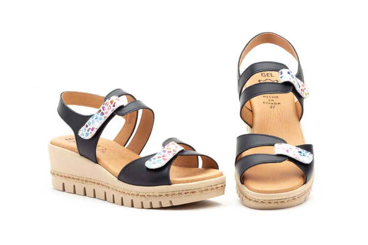 Women's wedge sandals with velcro made in spain model e459 sizes 36 to 41 high style PlatiNum