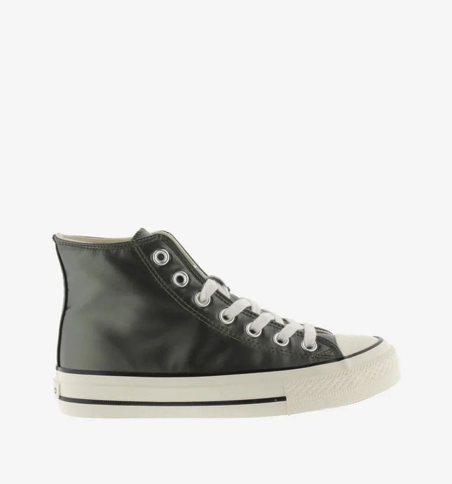 Victoria Women's High-Top Sneakers in Olive Green with Metallic Finish, 2.5 cm Platform, Rubber Sole, and Reinforced Toe, Perfect Comfortable Footwear for Casual Autumn Style. PlatiNum