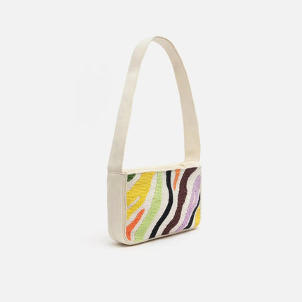 Borsa a tracolla Misako Salguer con rafia/perline da spiaggia