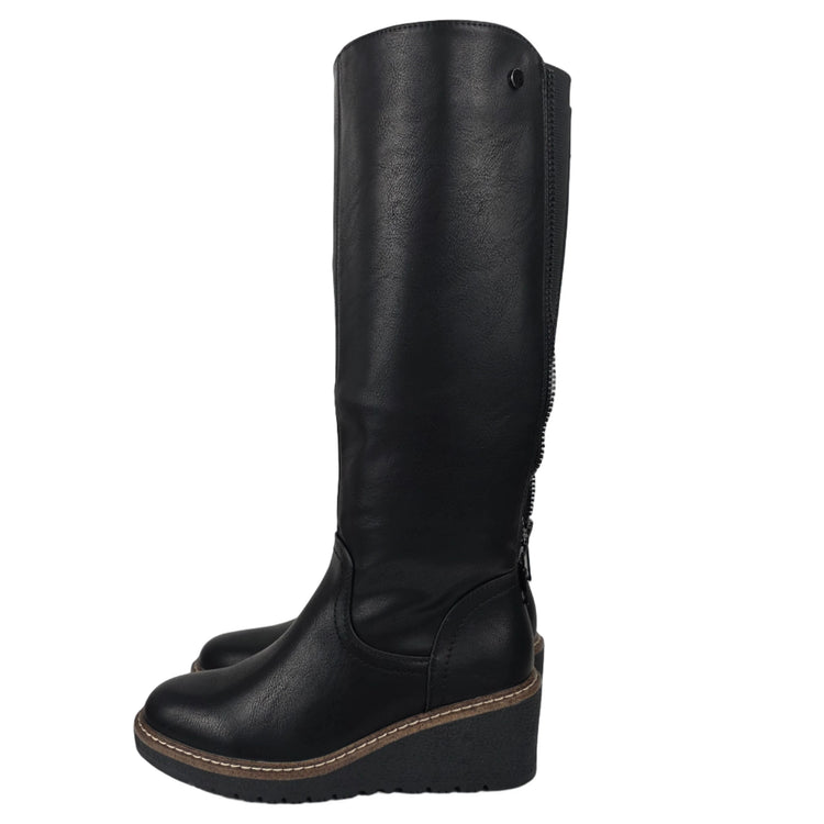 Pasarela concept women's high wedge boots black color casual boot elastic adjustable back zipper