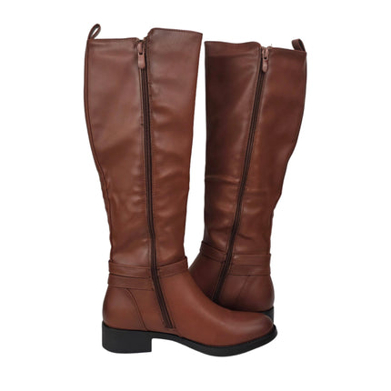 Pasarela concept women's high heel boots camel color casual boot elastic ruched side buckle