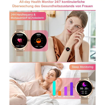 Smartwatch da donna IP68, modello 2025 con schermo AMOLED da 1,43", chiamate Bluetooth, oltre 120 sport disponibili, monitoraggio frequenza cardiaca, SpO2, pressione sanguigna e sonno. Smartwatch per Android e iOS. platinumshop