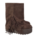 Pasarela concept women's australian boots brown color casual boot suede fringe boho chunky track platform 5 cm fur lined winter