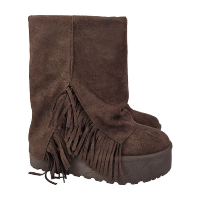Pasarela concept women's australian boots brown color casual boot suede fringe boho chunky track platform 5 cm fur lined winter