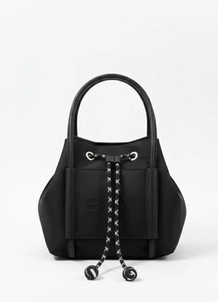 Borsa in Nylon BIM - Borsa a Secchiello da Donna con Chiusura a Coulisse - Elegante Borsa a Spalla con Tracolla Sportiva Rimovibile - Design Trendy Senza Marchio con Logo in Rilievo