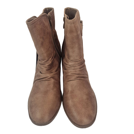 Mustang women's ankle boots taupe color hidden interior wedge 10 cm wrinkled shaft boot grayish brown buckle zipper runway concept