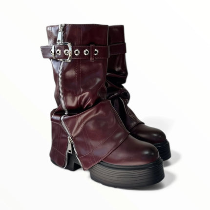 Kendall romanciaga platform women's boots y2k style with side and interior zipper, autumn winter fashion trend, buckle adjustment,