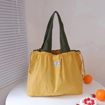 Borsa per la spesa grande pieghevole MIGLIORATA con coulisse in tinta unita, dimensioni 53 * 44 cm