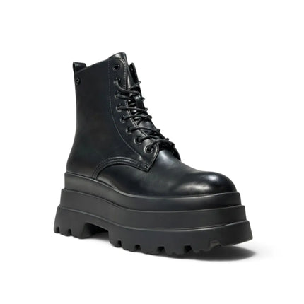 Black ankle boots triple sole platform side zipper and laces boots in women's fashion trend autumn winter comfortable and light altamoda