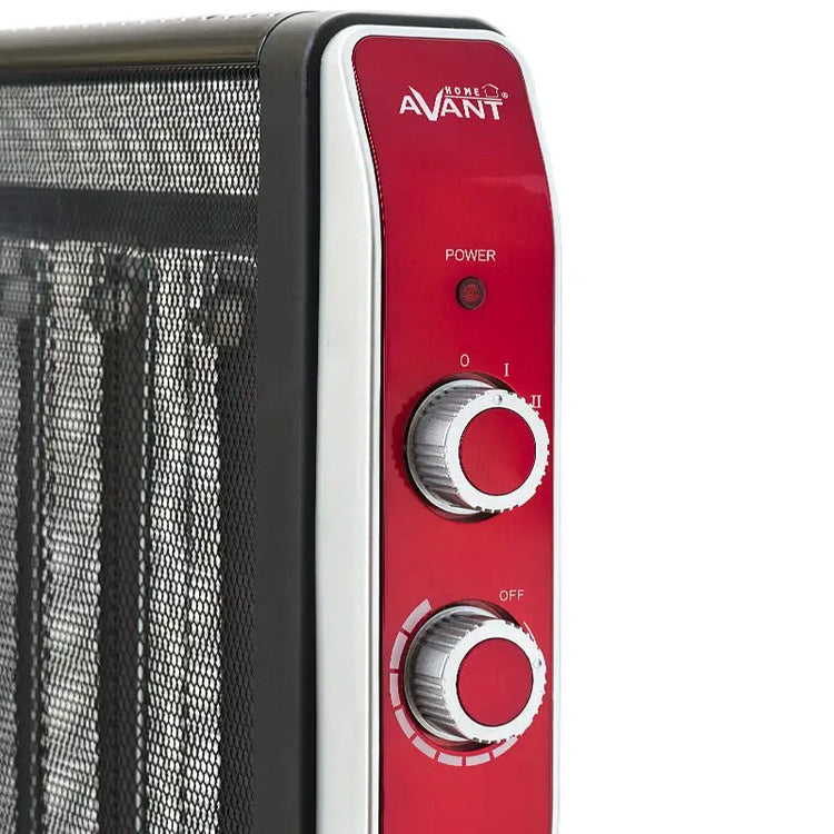 Mica Heater 2000W by Avant, fast and efficient electric radiator with adjustable thermostat, 2 power levels (1000W/2000W), modern safety features including overheating protection and anti-tip design, ideal for home heating.