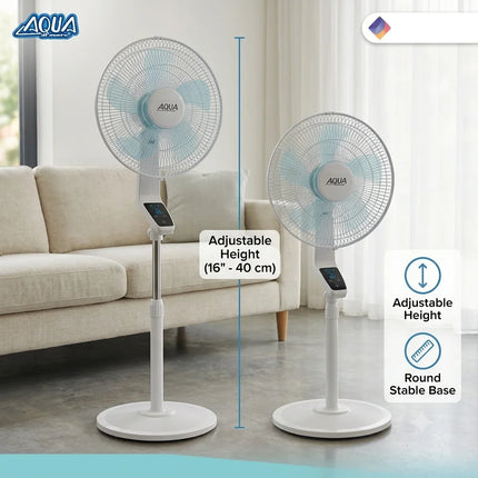 AQUA di mare - Ventilatore a piantana FS-K40MR da 16 pollici (40 cm) con 5 pale, 3 velocità, telecomando e modalità notturna per camera da letto o ufficio
