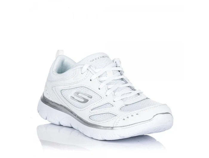 Skechers Women's Sneakers SKECHERS 12982 in White, featuring lightweight cushioned sole for all-day comfort, breathable upper for perfect fit, and durable construction for lasting use, ideal for casual or sporty looks. PlatiNum