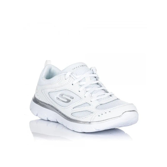 Skechers Women's Sneakers SKECHERS 12982 in White, featuring lightweight cushioned sole for all-day comfort, breathable upper for perfect fit, and durable construction for lasting use, ideal for casual or sporty looks. PlatiNum