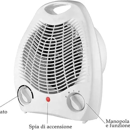 Electric heater 1000/2000W, MB Portable Lightweight Energy-Efficient Heater with Adjustable Thermostat and Anti-Tip Protection, perfect for bathroom use with fan function for natural or heated air.