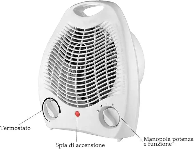 Electric heater 1000/2000W, MB Portable Lightweight Energy-Efficient Heater with Adjustable Thermostat and Anti-Tip Protection, perfect for bathroom use with fan function for natural or heated air.