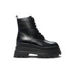 Black ankle boots triple sole platform side zipper and laces boots in women's fashion trend autumn winter comfortable and light altamoda