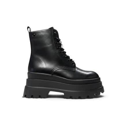 Black ankle boots triple sole platform side zipper and laces boots in women's fashion trend autumn winter comfortable and light altamoda