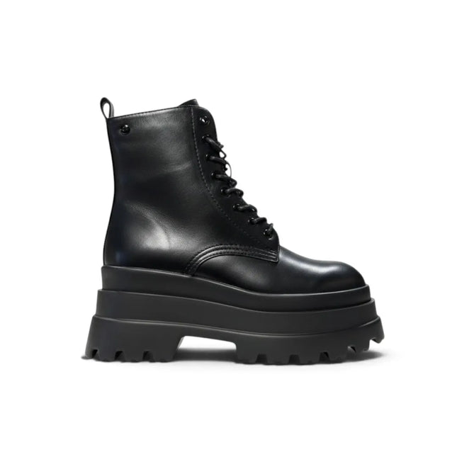 Black ankle boots triple sole platform side zipper and laces boots in women's fashion trend autumn winter comfortable and light altamoda