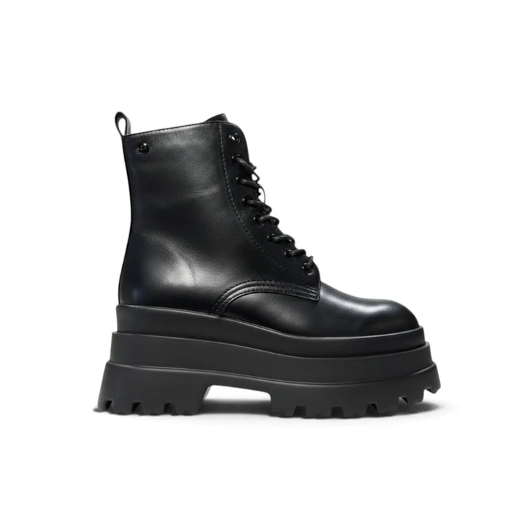 Black ankle boots triple sole platform side zipper and laces boots in women's fashion trend autumn winter comfortable and light altamoda