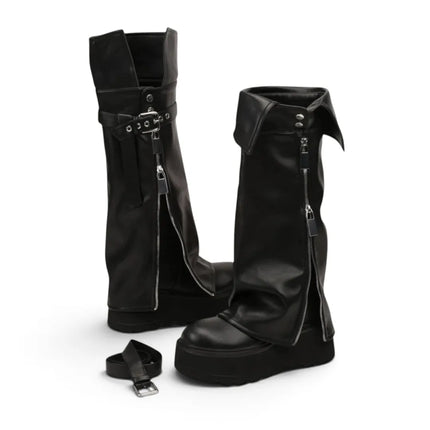 High black boots with platform side zipper buckle adjustment inner lining autumn winter fashion trend, comfortable and light, altamoda
