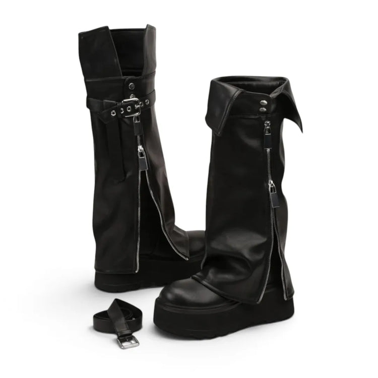 High black boots with platform side zipper buckle adjustment inner lining autumn winter fashion trend, comfortable and light, altamoda