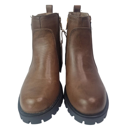 Xti track ankle boots women color brown casual military boot serrated sole microfiber snake engraving fur lining zipper comfort pasarela concept