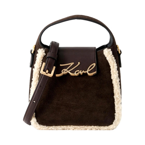 Borsa Hobo in pelle scamosciata KARL LAGERFELD con shearling K/Signature color cioccolato