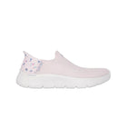 Skechers Slip-ins Go Walk Flex Sneakers for Women in Pink, featuring a flexible sole, lightweight cushioning, and ergonomic fit for comfortable all-day wear, ideal for casual and sporty looks. PlatiNum