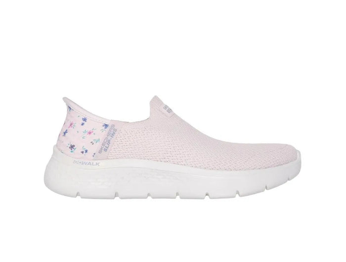 Skechers Slip-ins Go Walk Flex Sneakers for Women in Pink, featuring a flexible sole, lightweight cushioning, and ergonomic fit for comfortable all-day wear, ideal for casual and sporty looks. PlatiNum