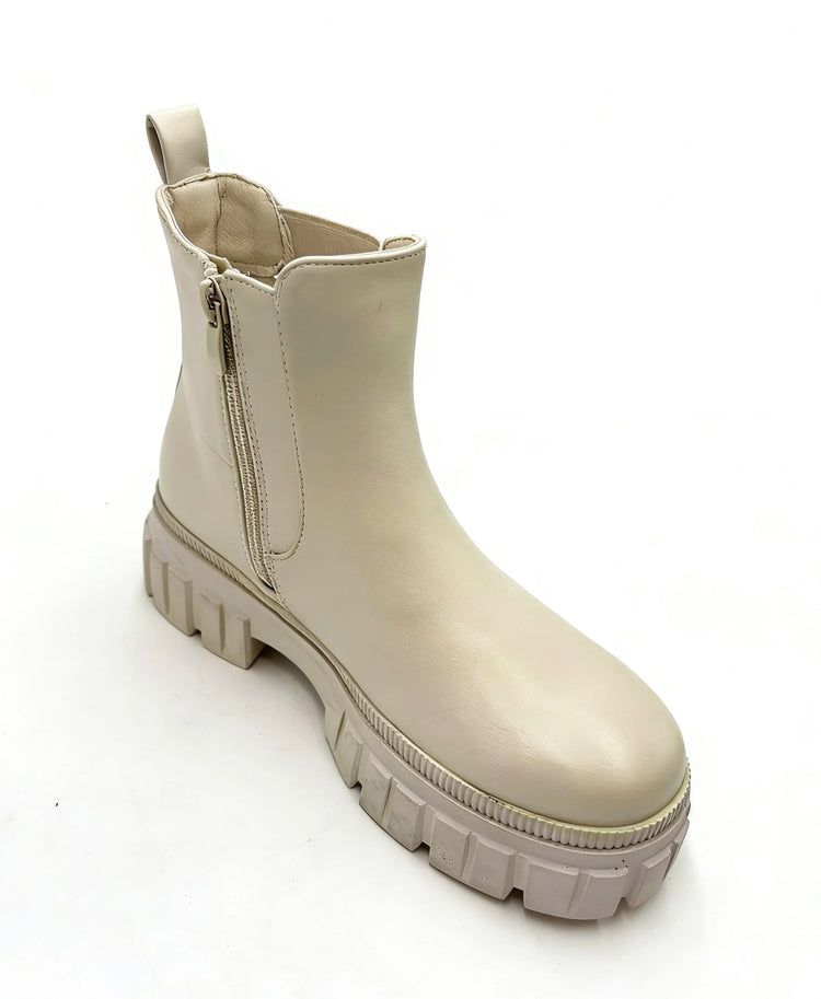 Beige combat boot with thick sole and side closure for women - lantian