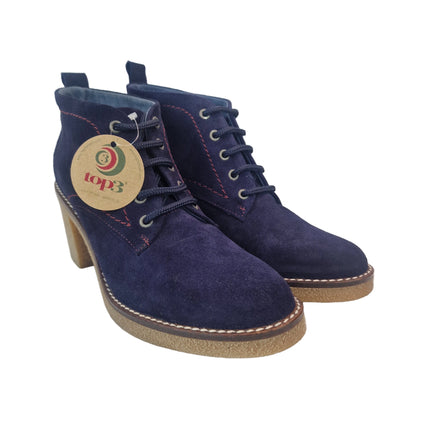 Top 3 women's heeled ankle boots navy blue casual ankle boot suede leather made in spain laces crepe sole heel 7.5 cm without zipper