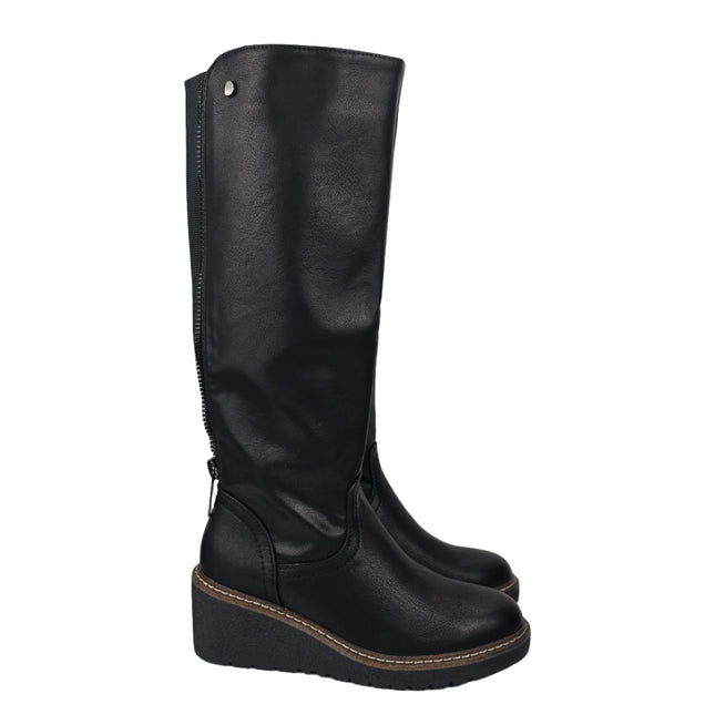 Pasarela concept women's high wedge boots black color casual boot elastic adjustable back zipper