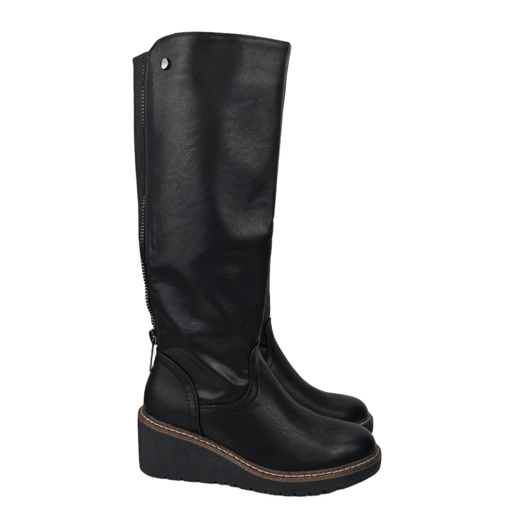 Pasarela concept women's high wedge boots black color casual boot elastic adjustable back zipper