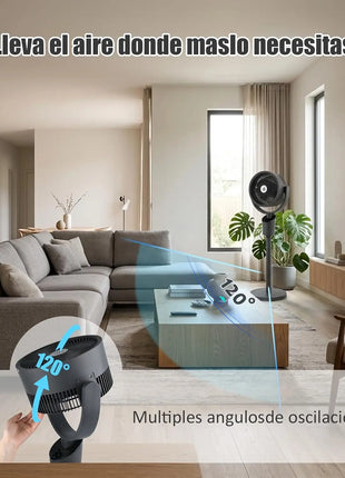 Ventilatore da terra silenzioso da 60 W con oscillazione omnidirezionale a 120º, 3 velocità turbo ed efficienza energetica - Ideale per soggiorno, camera da letto o ufficio