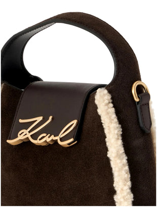 Borsa Hobo in pelle scamosciata KARL LAGERFELD con shearling K/Signature color cioccolato