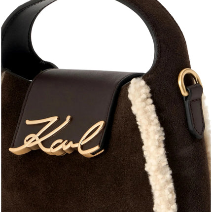 Borsa Hobo in pelle scamosciata KARL LAGERFELD con shearling K/Signature color cioccolato
