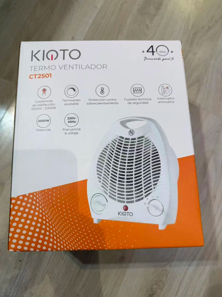 Portable Electric Heater CT2501 by hola led, 1000/2000W, features overheating and tilt safety, compact design (25 x 15 x 30 cm), lightweight (1.8 kg), perfect for bedrooms, offices, and small apartments.