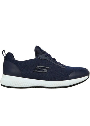Skechers Work Squad Sr Women's Sneakers, ergonomic design for all-day comfort, reinforced toe, durable materials for work environments, and non-slip sole for safety on smooth surfaces. PlatiNum