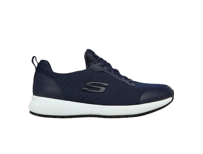 Skechers Work Squad Sr Women's Sneakers, ergonomic design for all-day comfort, reinforced toe, durable materials for work environments, and non-slip sole for safety on smooth surfaces. PlatiNum