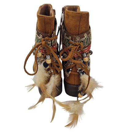 Pasarela concept women's country boots boho style 2 in 1 removable ethnic ribbon casual boot lined zipper non-slip rubber sole