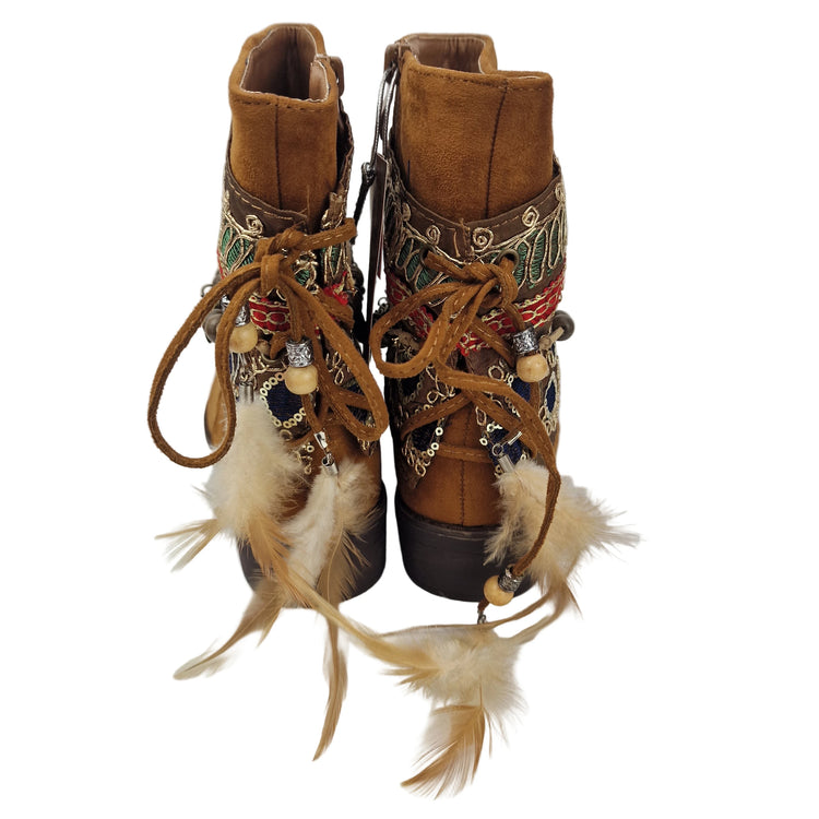 Pasarela concept women's country boots boho style 2 in 1 removable ethnic ribbon casual boot lined zipper non-slip rubber sole