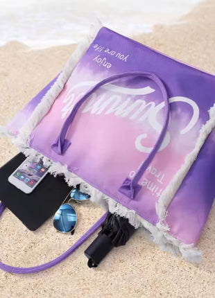 MIGLIORATA borsa da spiaggia o da piscina con stampe frasi colorate |   MISURA modello estivo 55 cm × 37 cm × 19 cm