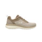 Skechers Bountiful-quick Path Women's Sneakers in Taupe, featuring breathable mesh, lightweight cushioning for all-day comfort, and a modern design perfect for any outfit. Ideal women's footwear for walking and casual wear. PlatiNum