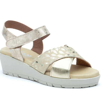 Women's wedge sandals with velcro and metallic detail made in spain model 3136 sizes 36 to 41 jam PlatiNum
